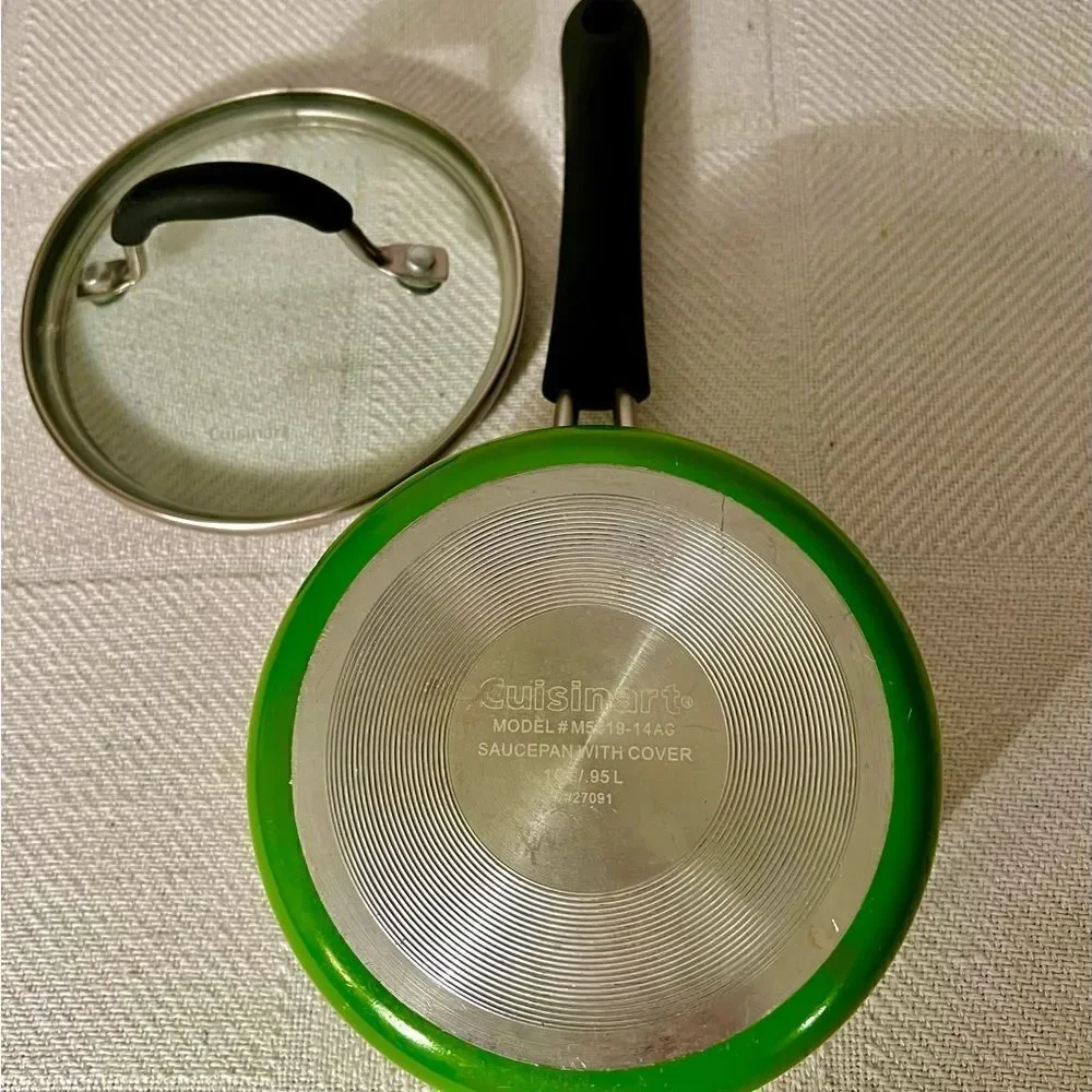 Green Cuisinart 1qt Stainless Steel Saucepan w Cover Lid #M5519-14AG Clean Retro